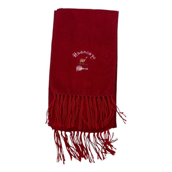 Huancayo Peru Alpaca Wool Scarf Red Fringe Holiday Christmas Soft Winter Cozy - Picture 2 of 5